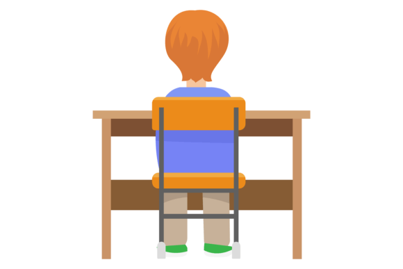 School Student in Classroom: Desk Back View Review